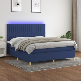 Cama box spring colchón y luces LED tela azul 160x200 cm de , Camas y somieres - Ref: Foro24-3135611, Precio: 575,99 €, Descu...