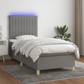 Cama box spring colchón y luces LED tela gris oscuro 100x200 cm de , Camas y somieres - Ref: Foro24-3135574, Precio: 352,99 €...