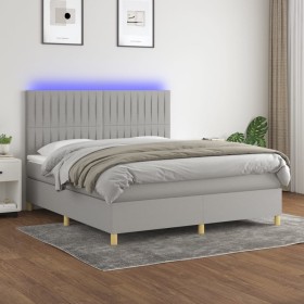 Cama box spring colchón y luces LED tela gris claro 160x200 cm de , Camas y somieres - Ref: Foro24-3135605, Precio: 584,38 €,...