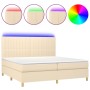 Cama box spring colchón y luces LED tela crema 200x200 cm de , Camas y somieres - Ref: Foro24-3135626, Precio: 670,21 €, Desc...