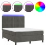 Box spring bed with mattress and LED dark gray velvet 140x200 cm by , Beds and slatted bases - Ref: Foro24-3136246, Price: 50...