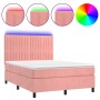 Cama box spring colchón y LED terciopelo rosa 140x200 cm de , Camas y somieres - Ref: Foro24-3136250, Precio: 535,91 €, Descu...