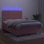 Cama box spring colchón y LED terciopelo rosa 140x200 cm de , Camas y somieres - Ref: Foro24-3136250, Precio: 535,91 €, Descu...