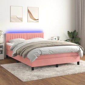 Box spring bed with mattress and LED pink velvet 140x190 cm by , Beds and slatted bases - Ref: Foro24-3134524, Price: 430,16 ...