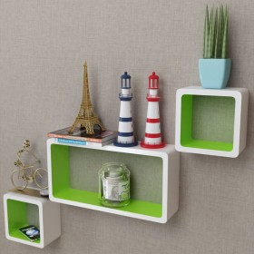 Floating wall shelves 3 pcs books/DVD MDF white green by vidaXL, Shelves and shelves - Ref: Foro24-242166, Price: 46,03 €, Di...