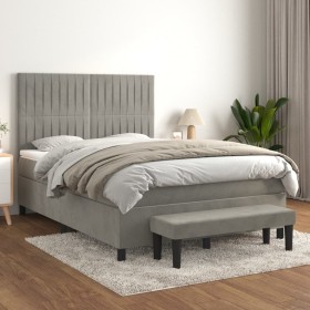 Box spring bed with light gray velvet mattress 140x200 cm by , Beds and slatted bases - Ref: Foro24-3137965, Price: 546,29 €,...