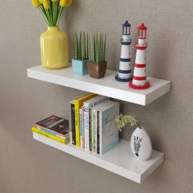 2pcs White MDF Floating Wall Shelves for Books/DVD by vidaXL, Shelves and shelves - Ref: Foro24-242183, Price: 36,92 €, Disco...