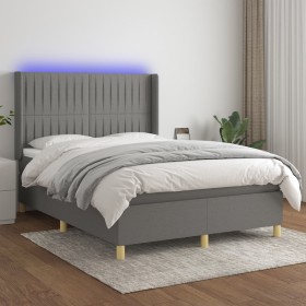 Box spring bed mattress and LED lights dark gray fabric 140x200 cm by , Beds and slatted bases - Ref: Foro24-3139038, Price: ...