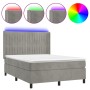 Cama box spring colchón y LED terciopelo gris claro 140x200 cm de , Camas y somieres - Ref: Foro24-3139685, Precio: 540,06 €,...