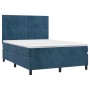 Box spring bed with dark blue velvet mattress 140x190 cm by , Beds and slatted bases - Ref: Foro24-3143143, Price: 514,01 €, ...