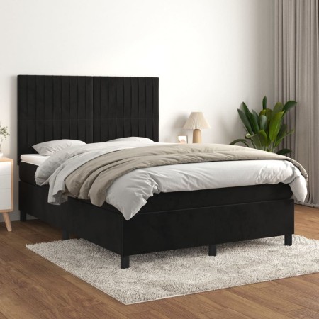 Cama box spring con colchón terciopelo negro 140x190 cm de , Camas y somieres - Ref: Foro24-3143141, Precio: 479,99 €, Descue...