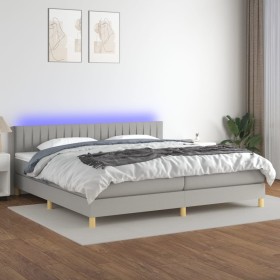 Cama box spring con colchón tela y LED gris claro 200x200 cm de , Camas y somieres - Ref: Foro24-3133901, Precio: 587,53 €, D...