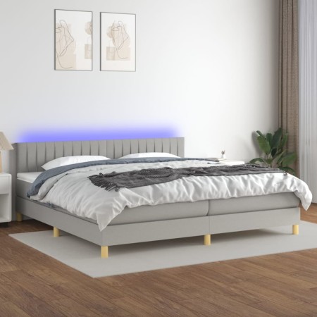 Cama box spring con colchón tela y LED gris claro 200x200 cm de , Camas y somieres - Ref: Foro24-3133901, Precio: 576,79 €, D...