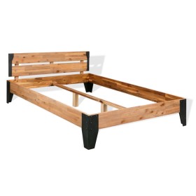 Solid acacia steel wood bed frame 152x203 cm by , Beds and slatted bases - Ref: Foro24-281453, Price: 385,35 €, Discount: %