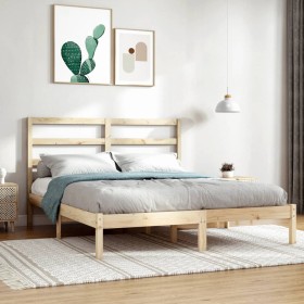 Estructura de cama de matrimonio madera maciza 135x190 cm de , Camas y somieres - Ref: Foro24-3104908, Precio: 110,67 €, Desc...