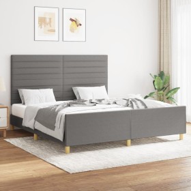 Bed frame with headboard dark gray fabric 160x200 cm by , Beds and slatted bases - Ref: Foro24-3125147, Price: 227,72 €, Disc...