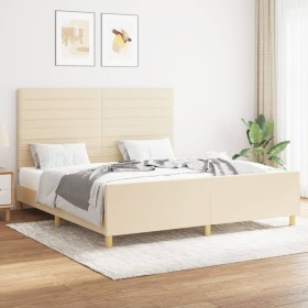 Bed frame with cream fabric headboard 160x200 cm by , Beds and slatted bases - Ref: Foro24-3125151, Price: 236,03 €, Discount: %