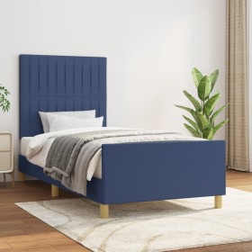 Estructura de cama con cabecero de tela azul 100x200 cm de , Camas y somieres - Ref: Foro24-3125201, Precio: 144,61 €, Descue...