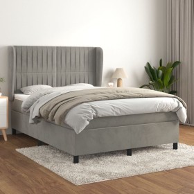 Box spring bed with light gray velvet mattress 140x190 cm by , Beds and slatted bases - Ref: Foro24-3129327, Price: 537,26 €,...