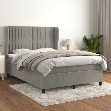 Cama box spring con colchón terciopelo gris claro 140x190 cm de , Camas y somieres - Ref: Foro24-3129327, Precio: 537,31 €, D...