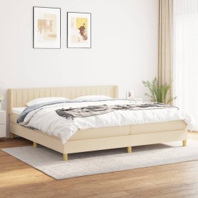 Cama box spring con colchón tela color crema 200x200 cm de , Camas y somieres - Ref: Foro24-3130462, Precio: 557,99 €, Descue...