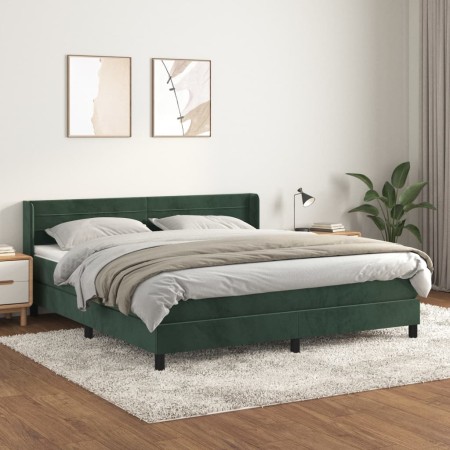 Cama box spring con colchón terciopelo verde oscuro 160x200 cm de , Camas y somieres - Ref: Foro24-3131030, Precio: 488,59 €,...