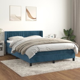 Box spring bed with dark blue velvet mattress 140x190 cm by , Beds and slatted bases - Ref: Foro24-3131079, Price: 420,90 €, ...