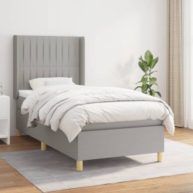 Box spring bed with light gray fabric mattress 100x200 cm by , Beds and slatted bases - Ref: Foro24-3132129, Price: 366,99 €,...