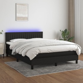 Box spring bed mattress and LED lights black fabric 140x200 cm by , Beds and slatted bases - Ref: Foro24-3133319, Price: 449,...