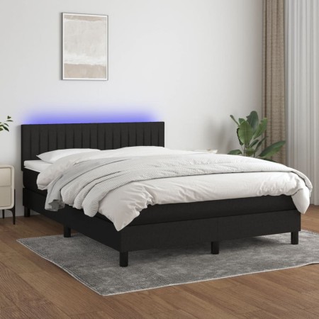 Cama box spring colchón y luces LED tela negro 140x200 cm de , Camas y somieres - Ref: Foro24-3133319, Precio: 449,38 €, Desc...