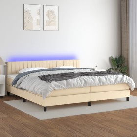 Box spring bed mattress and LED lights cream fabric 200x200 cm by , Beds and slatted bases - Ref: Foro24-3133346, Price: 619,...