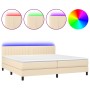 Cama box spring colchón y luces LED tela crema 200x200 cm de , Camas y somieres - Ref: Foro24-3133346, Precio: 636,67 €, Desc...