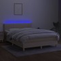 Box spring bed with mattress and LED cream fabric 140x200 cm by , Beds and slatted bases - Ref: Foro24-3133882, Price: 459,09...