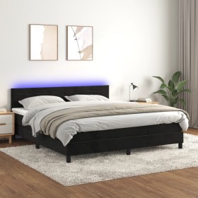 Cama box spring colchón y LED terciopelo negro 160x200 cm de , Camas y somieres - Ref: Foro24-3134473, Precio: 471,73 €, Desc...