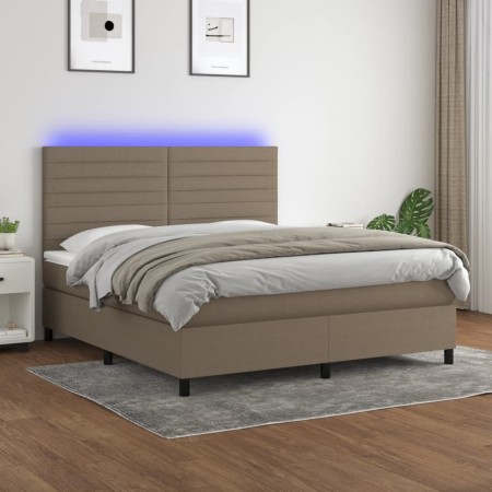 Cama box spring colchón y luces LED tela gris taupe 160x200 cm de , Camas y somieres - Ref: Foro24-3134969, Precio: 599,31 €,...