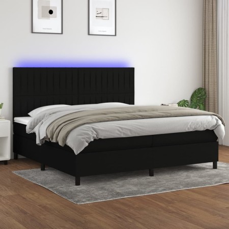 Cama box spring colchón y luces LED tela negro 200x200 cm de , Camas y somieres - Ref: Foro24-3135063, Precio: 711,32 €, Desc...