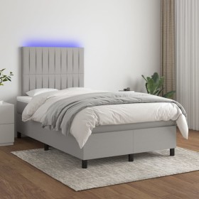 Cama box spring con colchón tela y LED gris claro 120x200 cm de , Camas y somieres - Ref: Foro24-3135021, Precio: 426,99 €, D...