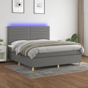 Box spring bed mattress and LED lights dark gray fabric 160x200 cm by , Beds and slatted bases - Ref: Foro24-3135526, Price: ...