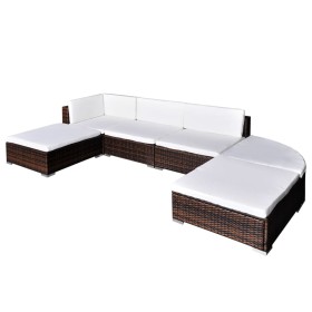 Set muebles de jardín 6 piezas y cojines ratán sintético marrón de vidaXL, Conjuntos de jardín - Ref: Foro24-41869, Precio: 4...