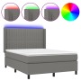 Cama box spring colchón y luces LED tela gris oscuro 140x200 cm de , Camas y somieres - Ref: Foro24-3138478, Precio: 525,59 €...