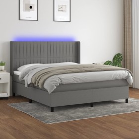 Box spring bed mattress and LED lights dark gray fabric 160x200 cm by , Beds and slatted bases - Ref: Foro24-3138486, Price: ...