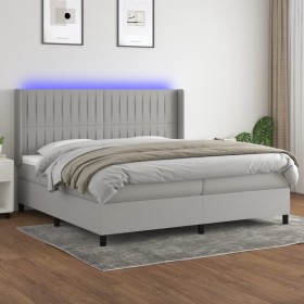 Cama box spring con colchón tela y LED gris claro 200x200 cm de , Camas y somieres - Ref: Foro24-3138501, Precio: 677,25 €, D...