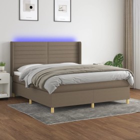 Box spring bed with mattress and LED lights taupe gray fabric 160x200 cm by , Beds and slatted bases - Ref: Foro24-3138969, P...