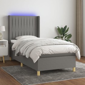 Boxspringbettmatratze und LED-Leuchten dunkelgrauer Stoff 100x200 cm von , Betten und Lattenroste - Ref: Foro24-3139014, Prei...