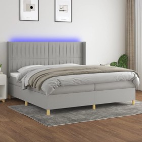 Box spring bed with fabric mattress and light gray LED 200x200 cm by , Beds and slatted bases - Ref: Foro24-3139061, Price: 6...