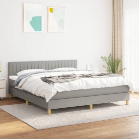 Box spring bed with light gray fabric mattress 160x200 cm by , Beds and slatted bases - Ref: Foro24-3140785, Price: 494,15 €,...