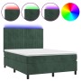 Cama box spring colchón y LED terciopelo verde oscuro 140x190cm de , Camas y somieres - Ref: Foro24-3136242, Precio: 501,05 €...