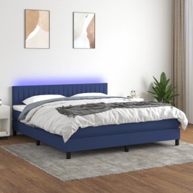 Box spring bed mattress and LED lights blue fabric 160x200 cm by , Beds and slatted bases - Ref: Foro24-3133331, Price: 506,9...