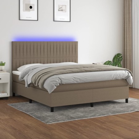 Box spring bed with mattress and LED lights taupe gray fabric 160x200 cm by , Beds and slatted bases - Ref: Foro24-3135049, P...