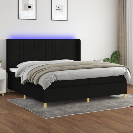 Cama box spring colchón y luces LED tela negro 200x200 cm de , Camas y somieres - Ref: Foro24-3139063, Precio: 699,51 €, Desc...